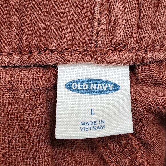 Old Navy Pants Womens L Brown Pull On Tapered Ankle Drawstring Cotton Gauze - Picture 3 of 10